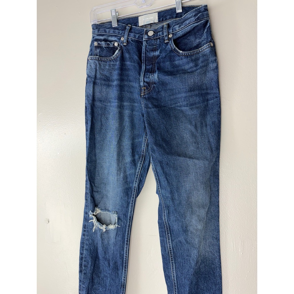 Everlane The Cheeky Jean Blue Distressed High Rise Straight Leg Denim RN139393